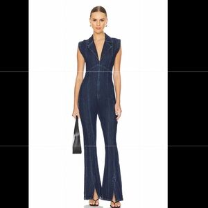 FREE PEOPLE denim ring the alarm jumpsuit crvy SZ s